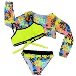 3PCS 7-12 세 어린이 소녀의 인쇄 비키니 세트 어린이 수영복 조끼 간략한 수영복 수영복 - 이미지 2