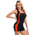 여성 민소매 Boyleg 운동 수영복 원피스 Racerback 겸손한 수영복 패딩 수상 스포츠 점프 슈트 비치 서핑 - 이미지 4