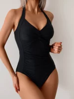 2025 새로운 섹시한 딥 브이 넥 홀터 푸시 업 수영복 여성 원피스 수영복 여성 크로스 바디 슈트 수영복 비치웨어 Monokini - 이미지 2