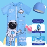 어린이 우주 비행사 수영복, 원피스, 소년 용 전문 수영 장비 세트, 어린이 자외선 차단제, 어린이, 신규, 4Pcs - 이미지 4