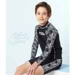 소년을위한 3 피스 스플릿 수영복 십대 수영복 어린이 수영 트렁크 및 모자 긴 소매 태양 보호 어린이 수영복 - 이미지 6