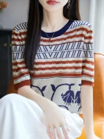 2025New 여름 반팔 오목 티셔츠 자카드 티셔츠 여성 고급 티셔츠 패션 편안한 레저 티셔츠 탑 - 이미지 6