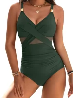 2025 여성을위한 새로운 메쉬 크로스 원피스 수영복 크로스 푸시 업 수영복 여성 바디 슈트 Monokini 수영복 여름 Beachwear - 이미지 4