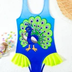 2025 프린트 프릴 소녀 수영복 원피스 어린이 수영복 어린이 수영 수영복 수영복 비치웨어