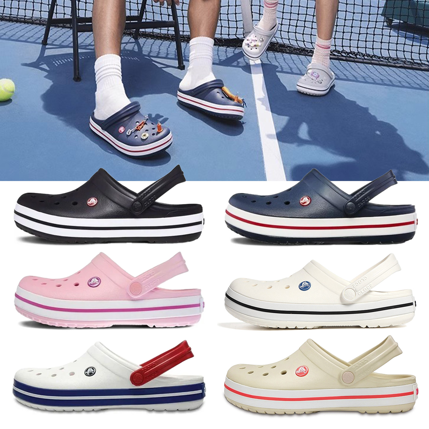 6双-1.jpg 크록스 클래식 바야 라인드 밴드 클로그 남성 여성 크룩스 사무실 슬리퍼 샌들 슬라이드 11016 - 이미지 1